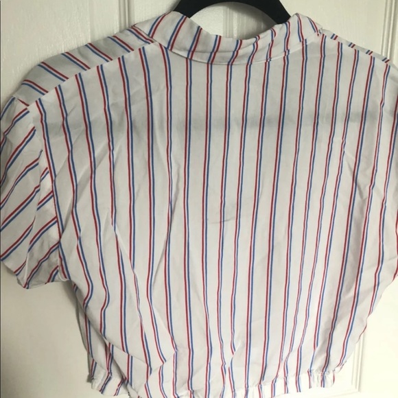 Garage red white blue tie crop top blouse - Picture 6 of 6